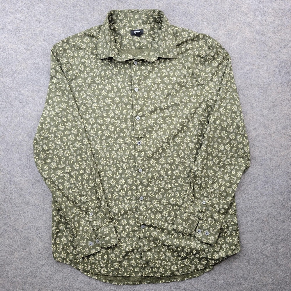 Express Shirt Mens Large 1MXβ Floral Cotton Button Front Long Sleeve Slim Fit